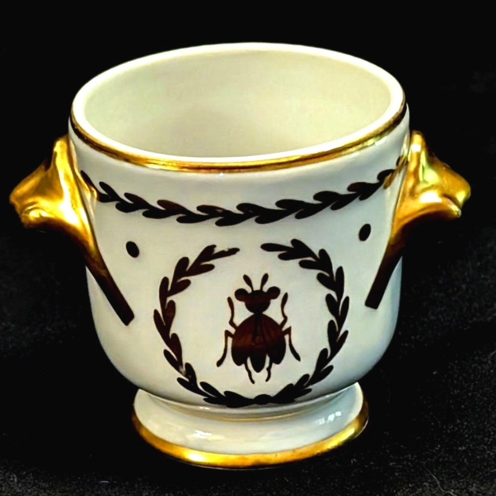 Vintage Limoges France Miniature Cachepot Hand Painted Bee & Laurel